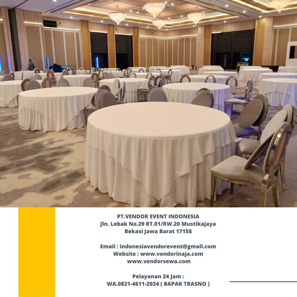 Sewa Round Table Cover Tebar Putih Bersih Area Jakarta