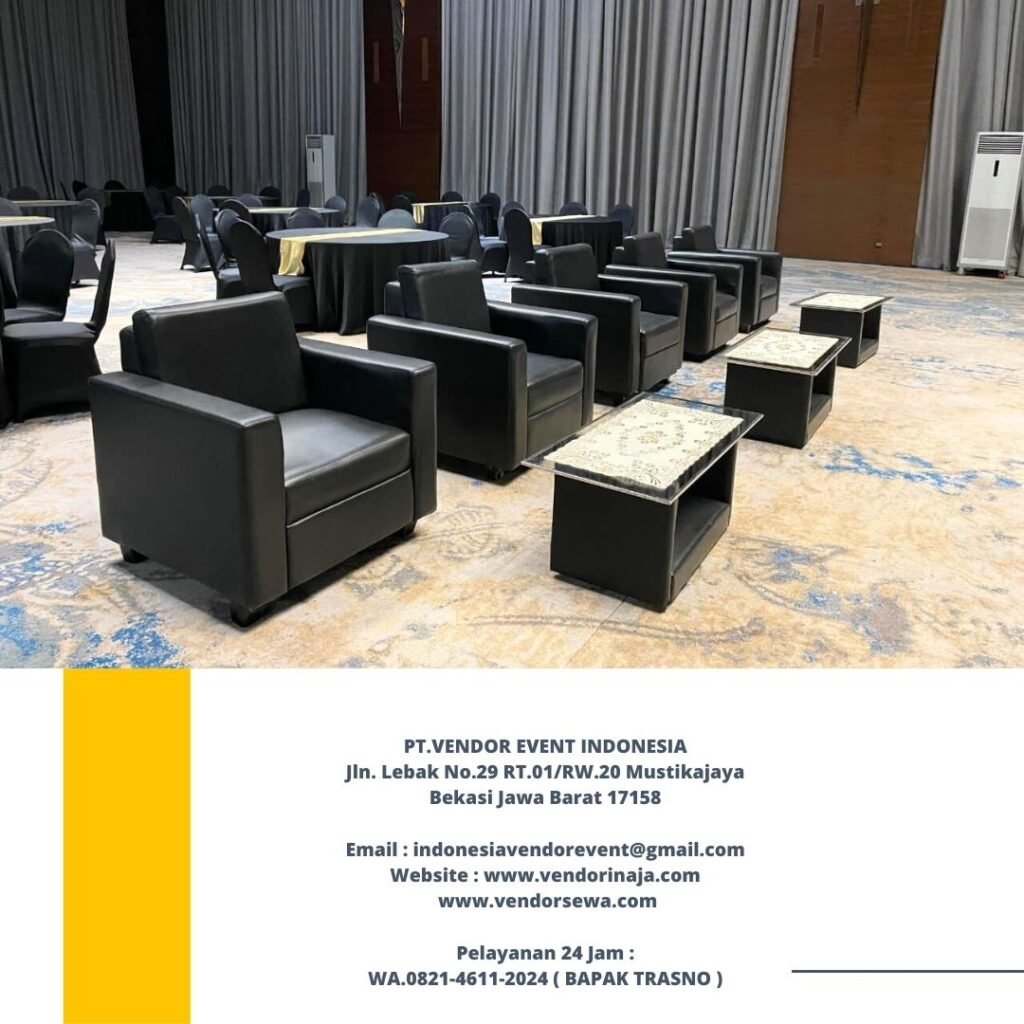 Sewa Sofa Single Set Meja Kaca VIP Hitam Di Jakarta