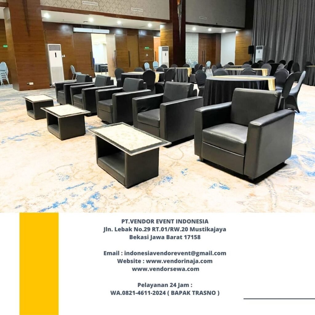 Sewa Sofa Single Set Meja Kaca VIP Hitam Di Jakarta