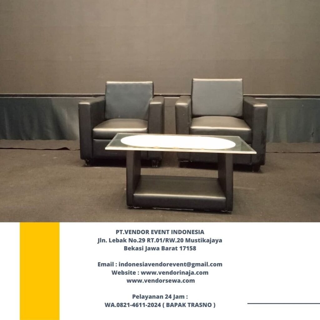 Sewa Sofa Single Set Meja Kaca VIP Hitam Di Jakarta
