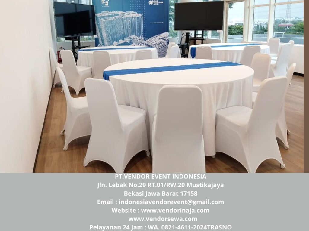 Sewa Round Table dan Kursi Cover Putih Event Hyundai Jakarta