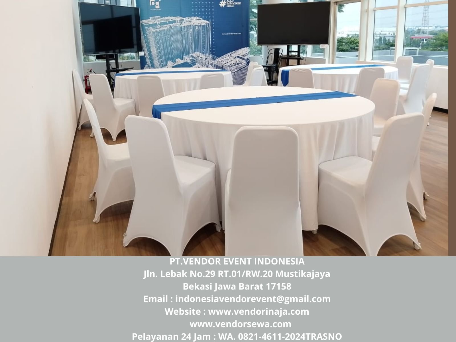 Sewa Round Table dan Kursi Cover Putih Event Hyundai Jakarta