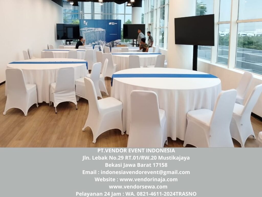 Sewa Round Table dan Kursi Cover Putih Event Hyundai Jakarta
