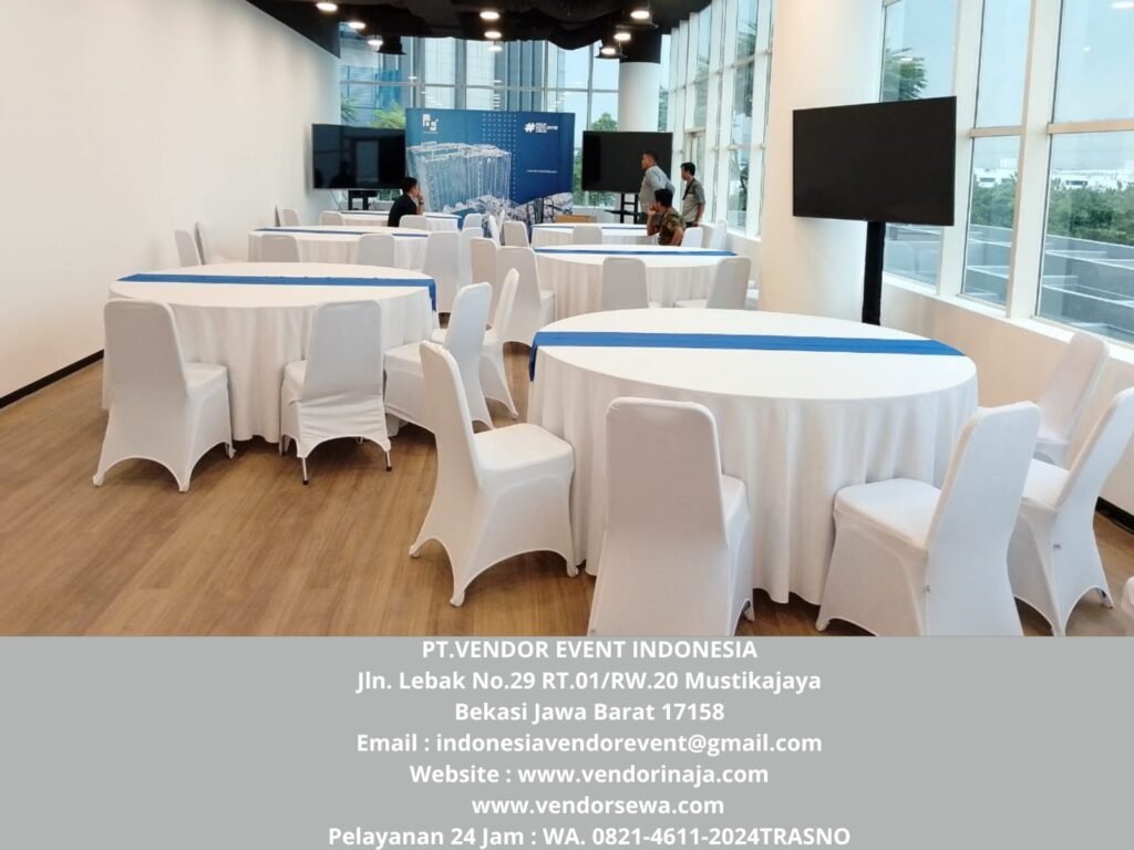 Sewa Round Table dan Kursi Cover Putih Event Hyundai Jakarta