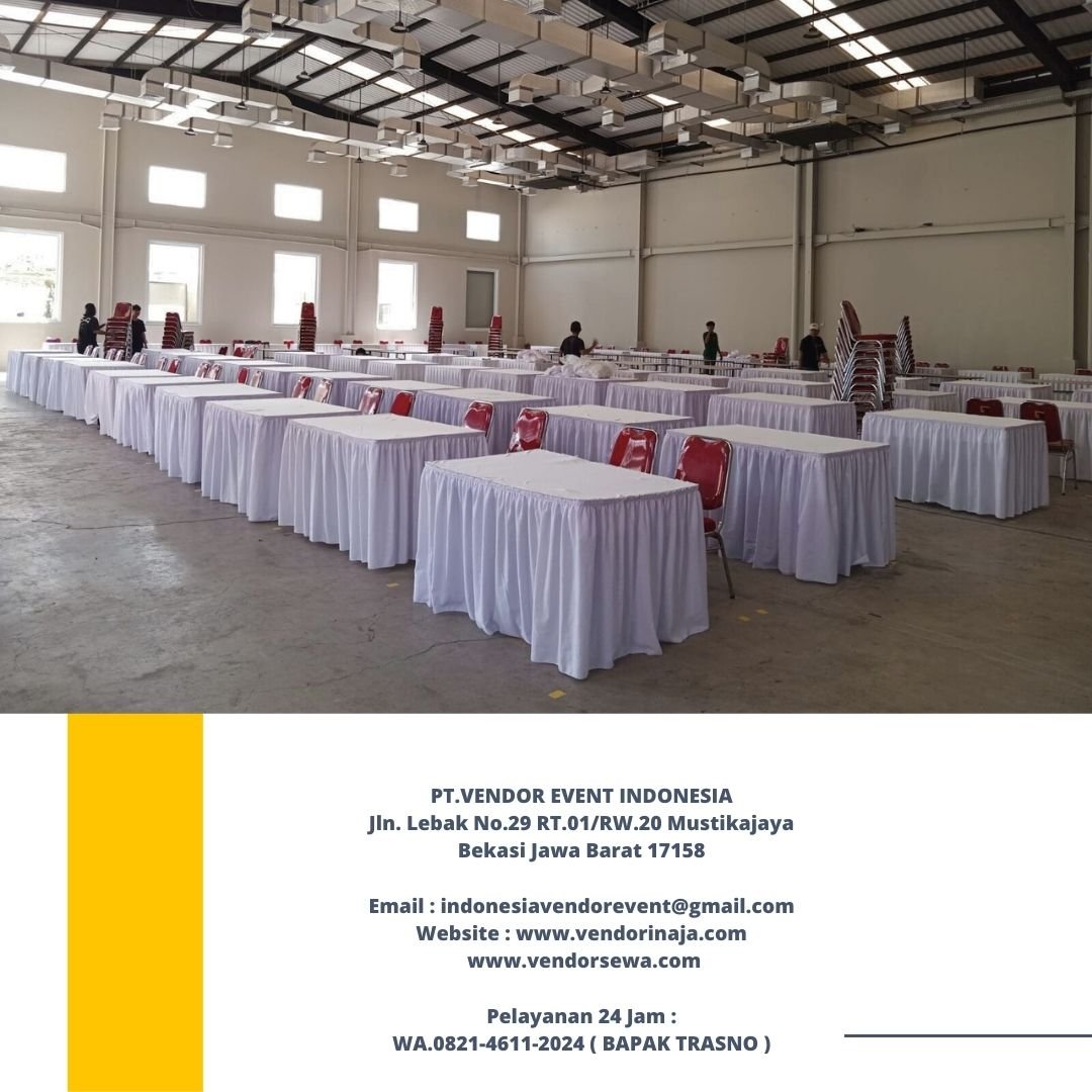 Rental Meja Kotak Cover Putih Bersih Jakarta