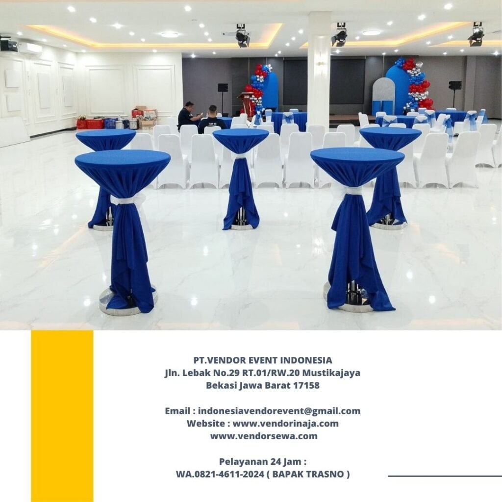 Sewa Meja Barstool Cover Biru Aksesoris Pita Jakarta