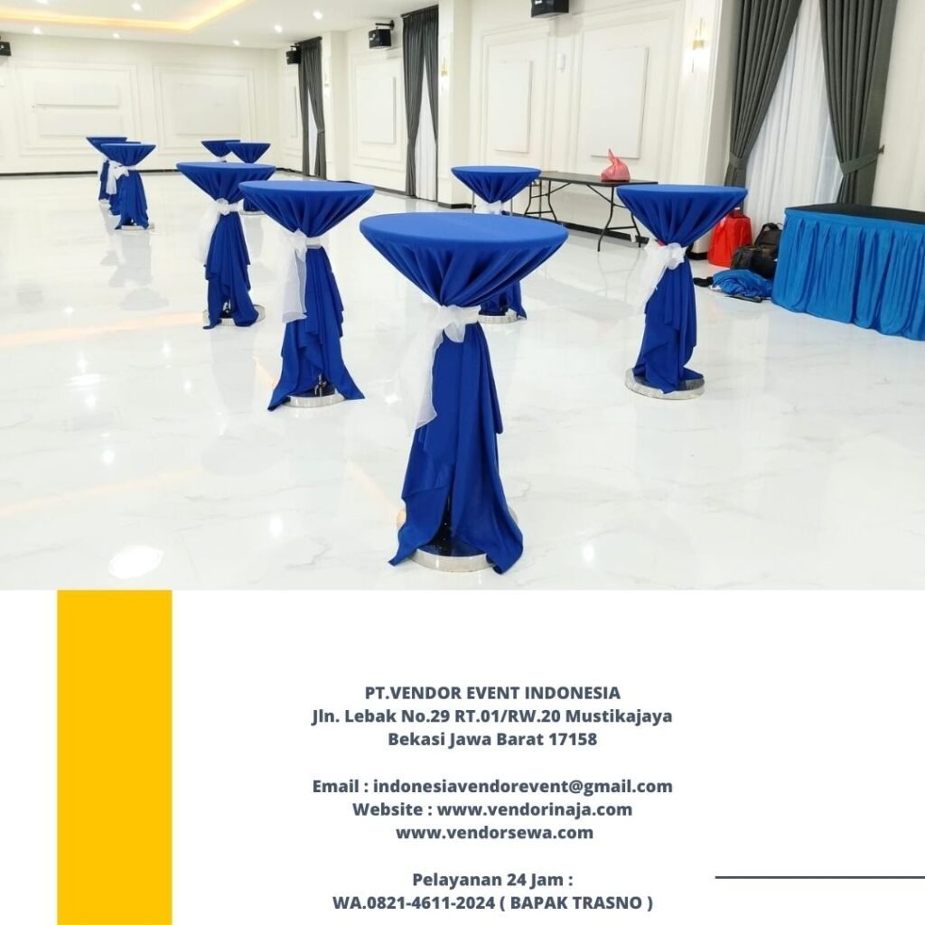 Sewa Meja Barstool Cover Biru Aksesoris Pita Jakarta