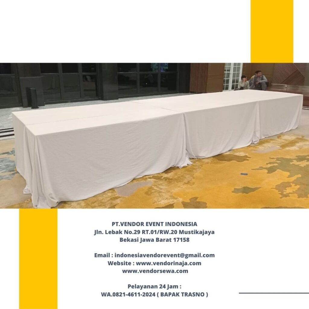 Sewa Meja IBM Ukuran 180x90cm Jakarta Lengkap Taplak