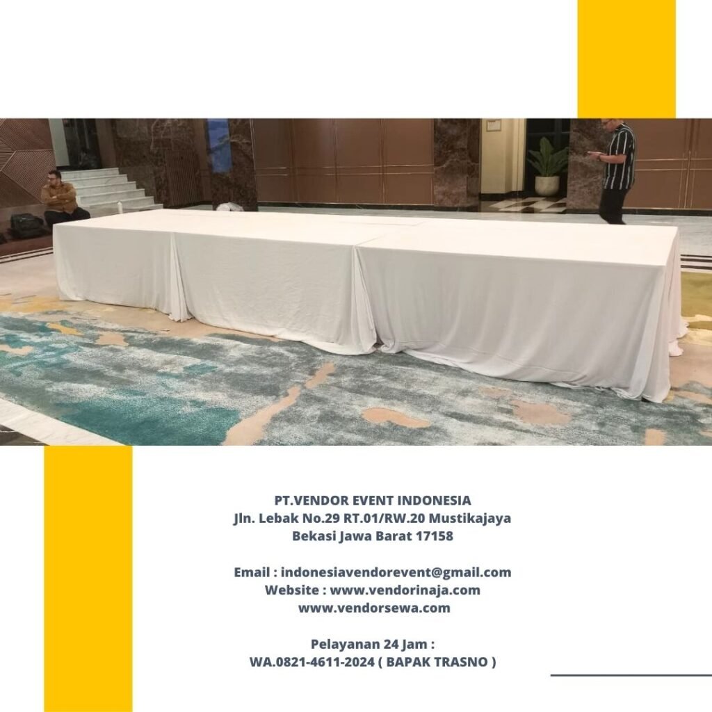 Sewa Meja IBM Ukuran 180x90cm Jakarta Lengkap Taplak
