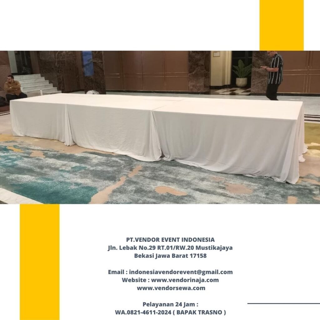 Sewa Meja IBM Ukuran 180x90cm Jakarta Lengkap Taplak
