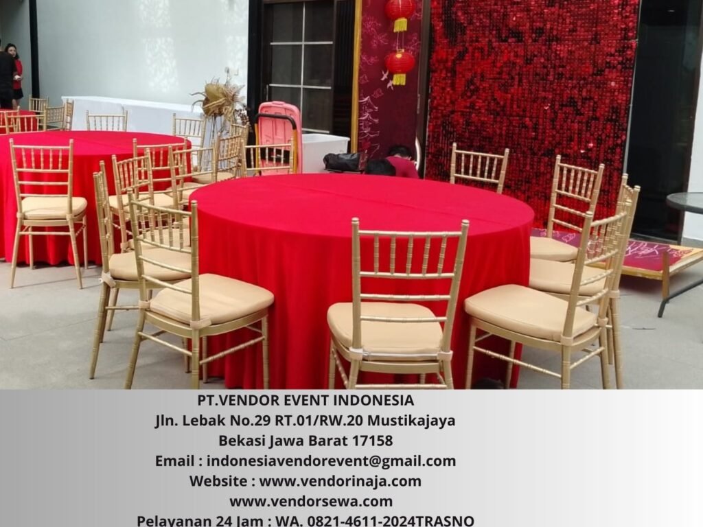 Sewa Meja Bulad Uk 160cm cover Tebar Merah Cabe