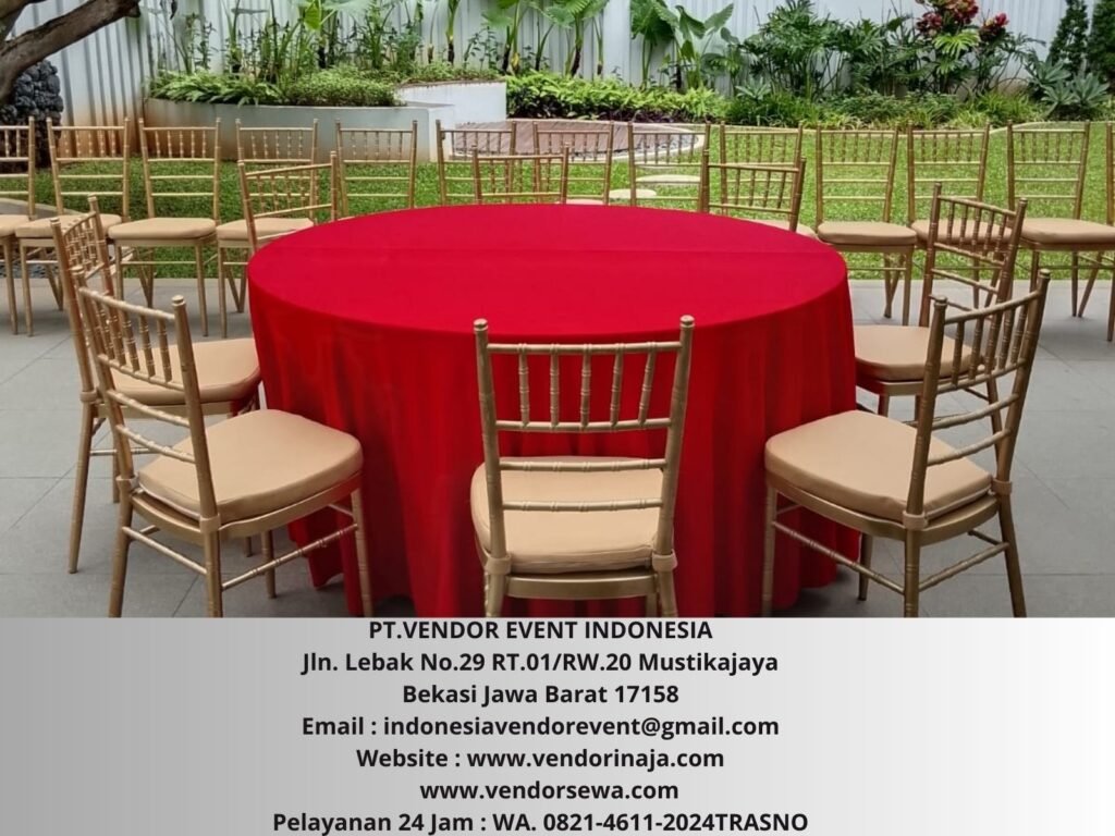 Sewa Meja Bulad Uk 160cm cover Tebar Merah Cabe