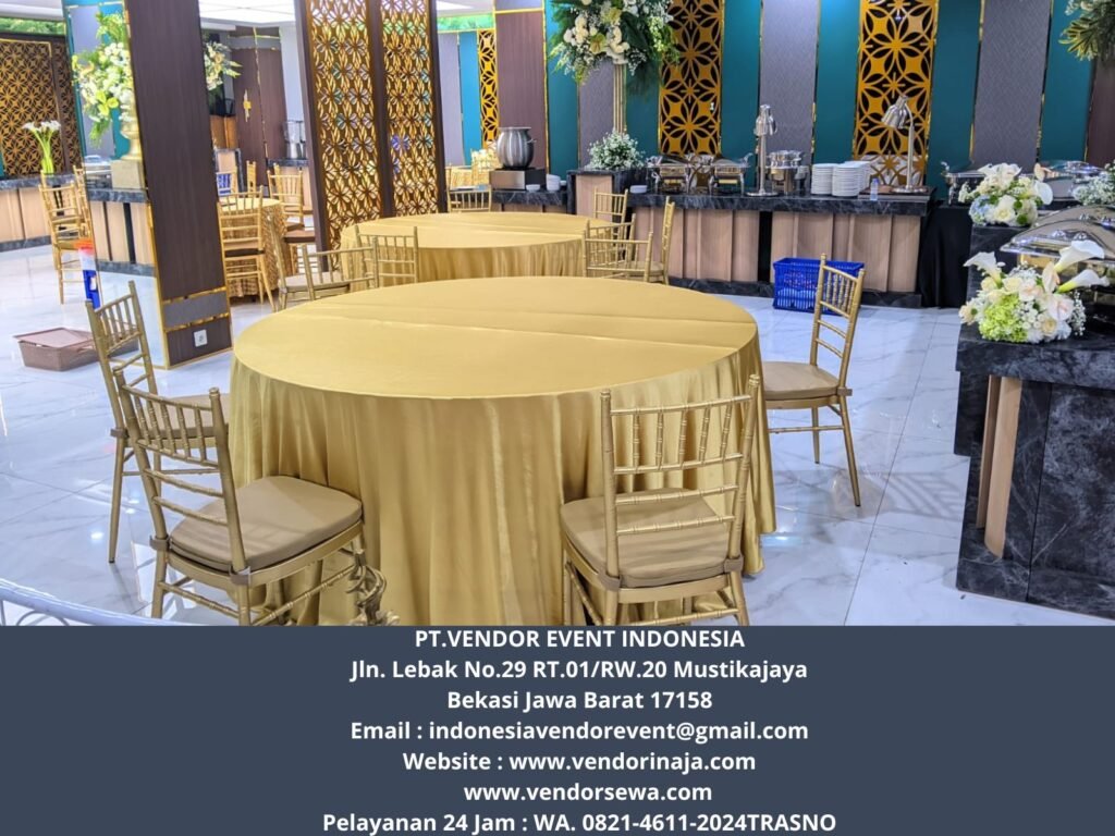 Sewa Kursi Tiffany Gold Dan Round Table Cover Gold Jakarta