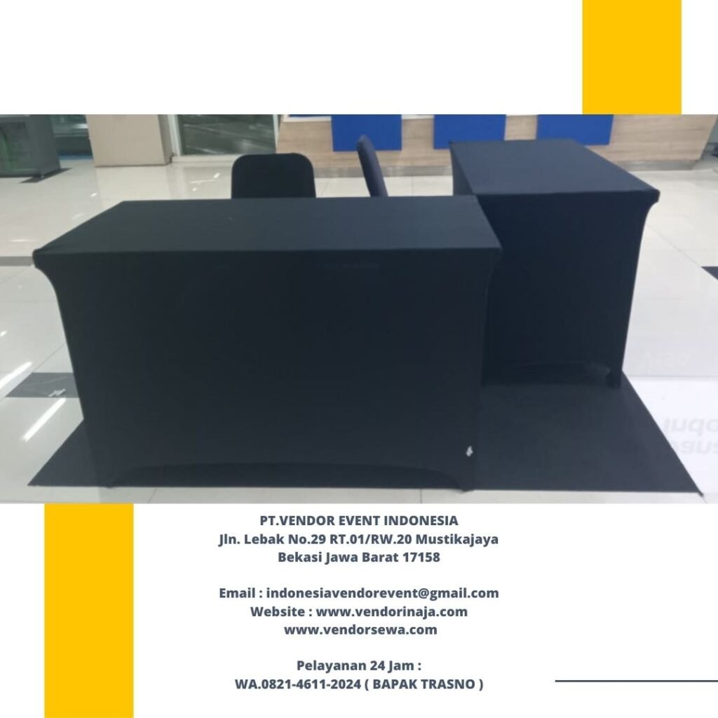 Sewa Meja Cover Ketat Warna Hitam Event Hotel Borobudur Jakarta