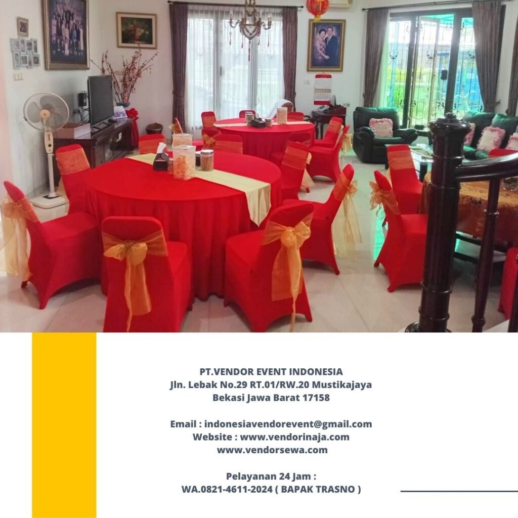 Sewa Meja Kursi Cover Merah Jakarta
