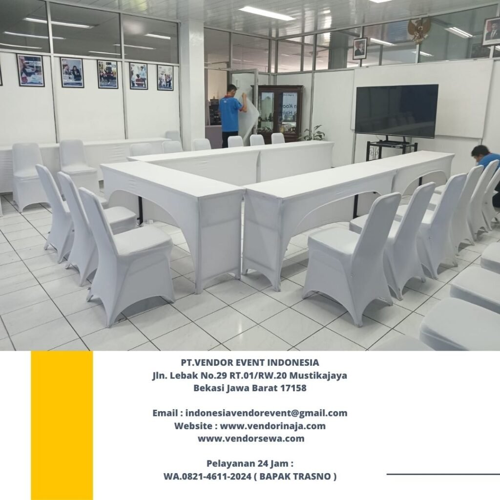 Sewa Meja Kursi Cover Putih Event PT Jakarana Tana Bogor