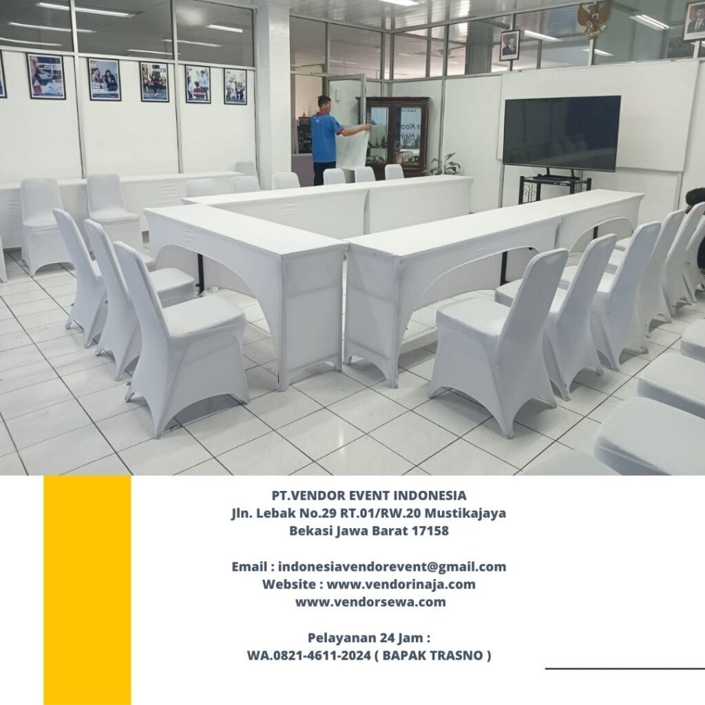 Sewa Meja Kursi Cover Putih Event PT Jakarana Tana Bogor