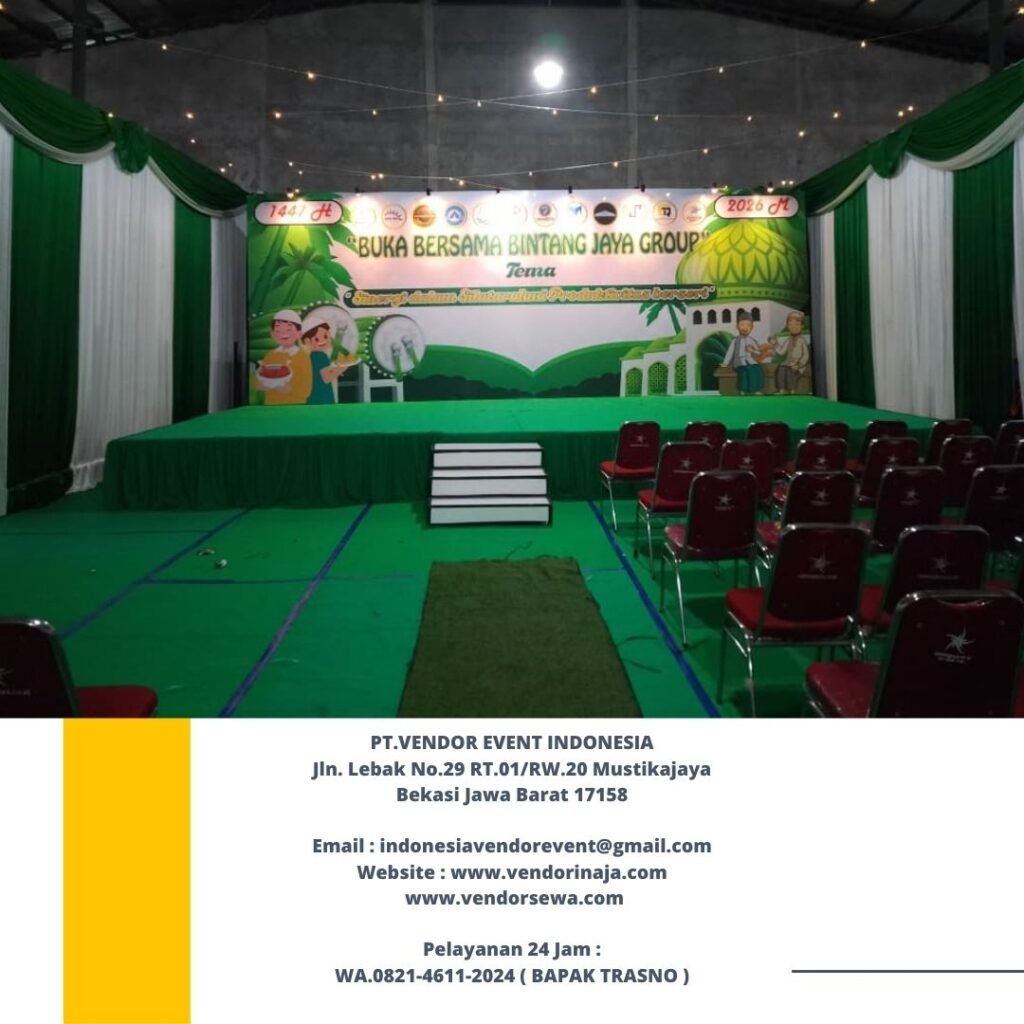 Sewa Panggung Karpet Hijau,Tirai Hijau Putih Event Bukber Bekasi