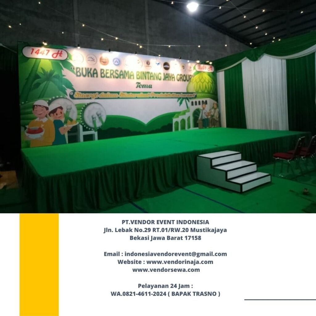 Sewa Panggung Karpet Hijau,Tirai Hijau Putih Event Bukber Bekasi