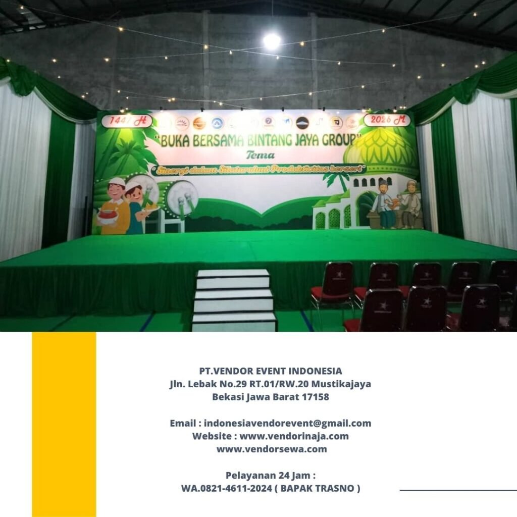Sewa Panggung Karpet Hijau,Tirai Hijau Putih Event Bukber Bekasi