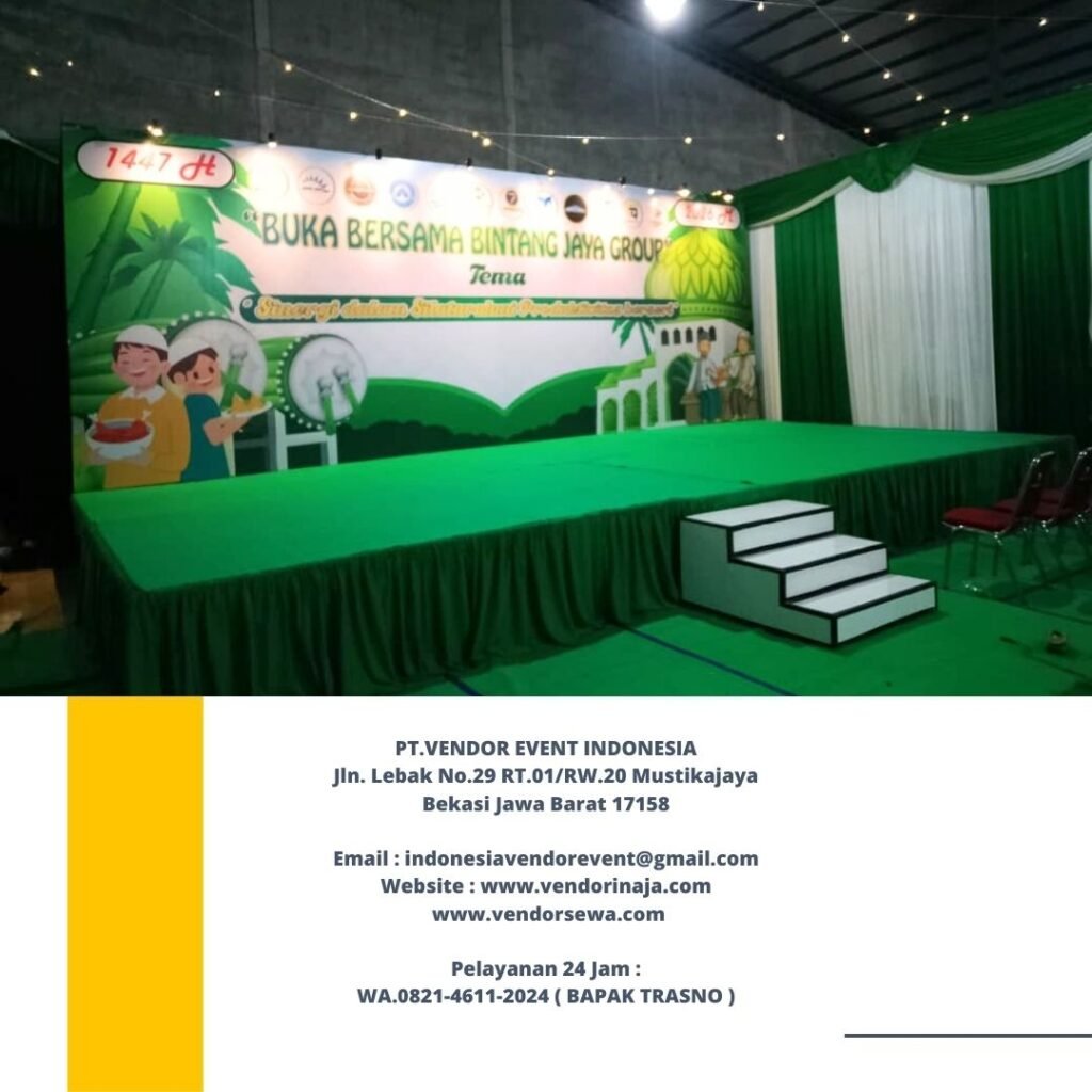 Sewa Panggung Karpet Hijau,Tirai Hijau Putih Event Bukber Bekasi