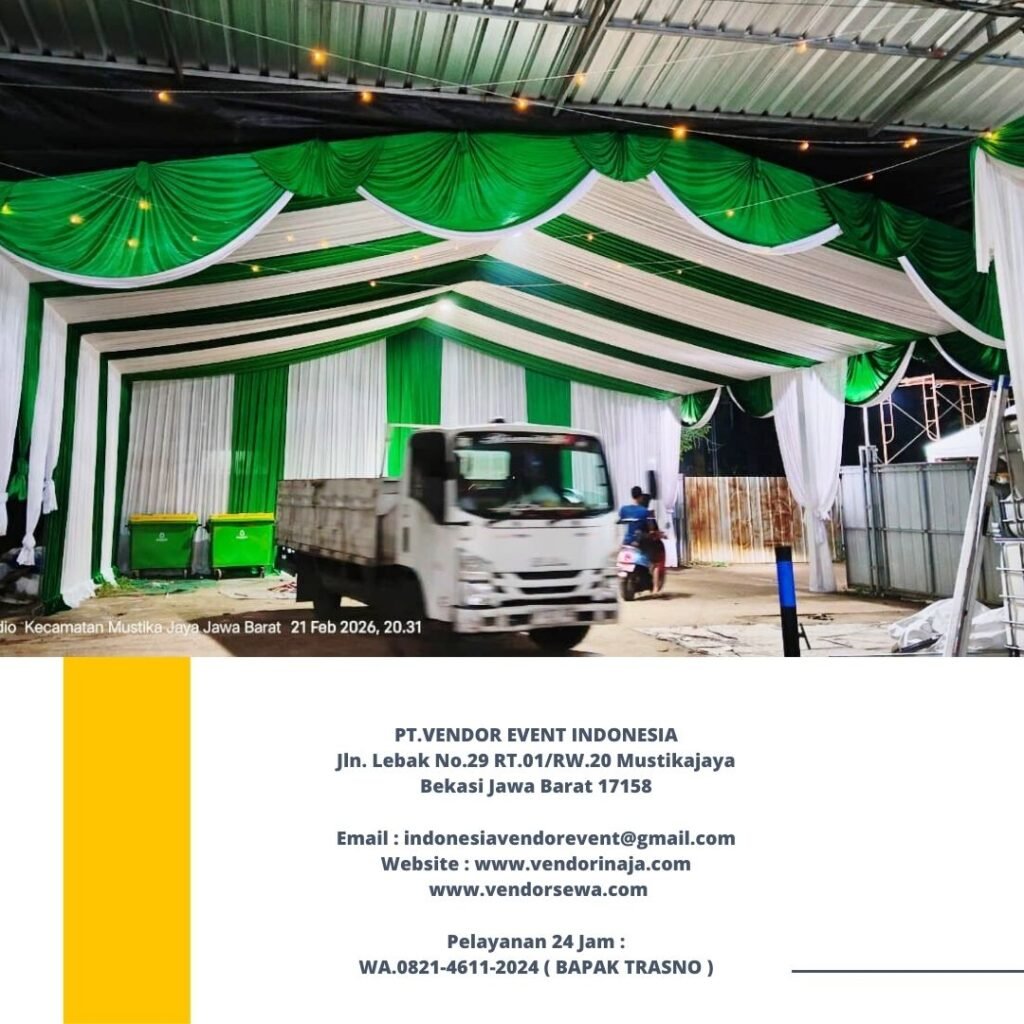 Sewa Tenda Dekor Serut Kain Hijau Putih Jakarta