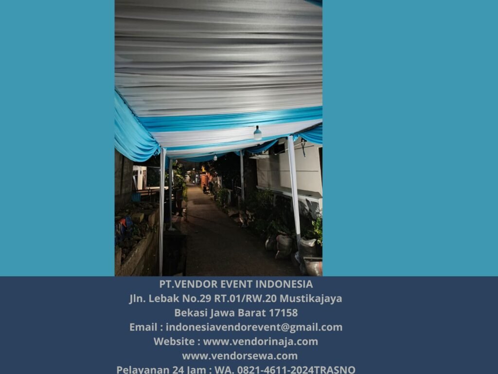 Sewa Tenda Dekor Serut Putih Biru Muda 3x8 Event Cimuning