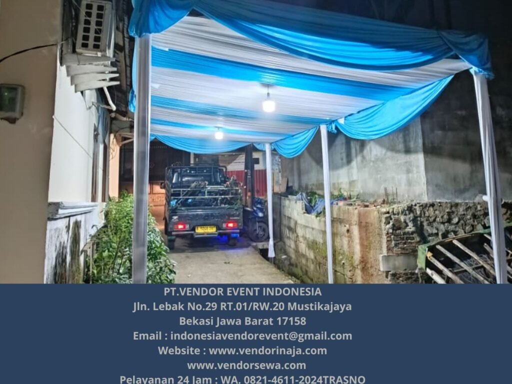 Sewa Tenda Dekor Serut Putih Biru Muda 3x8 Event Cimuning