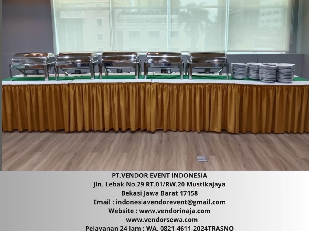 Sewa Meja Prasmanan Kotak Taplak Gold Putih Jakarta