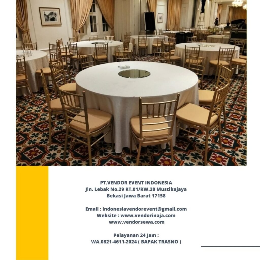 Rental Round Table Taplak Putih,Kursi Tiffany Gold Jakarta