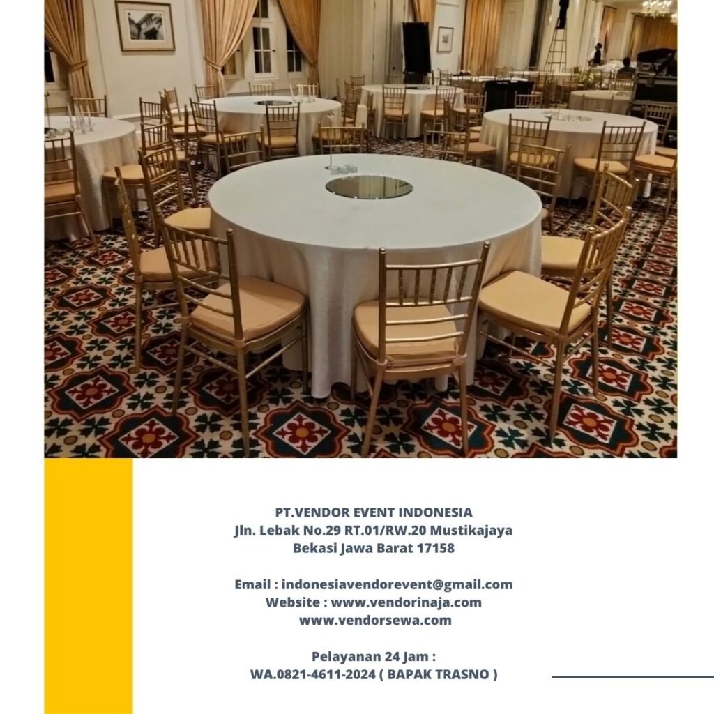 Rental Round Table Taplak Putih,Kursi Tiffany Gold Jakarta