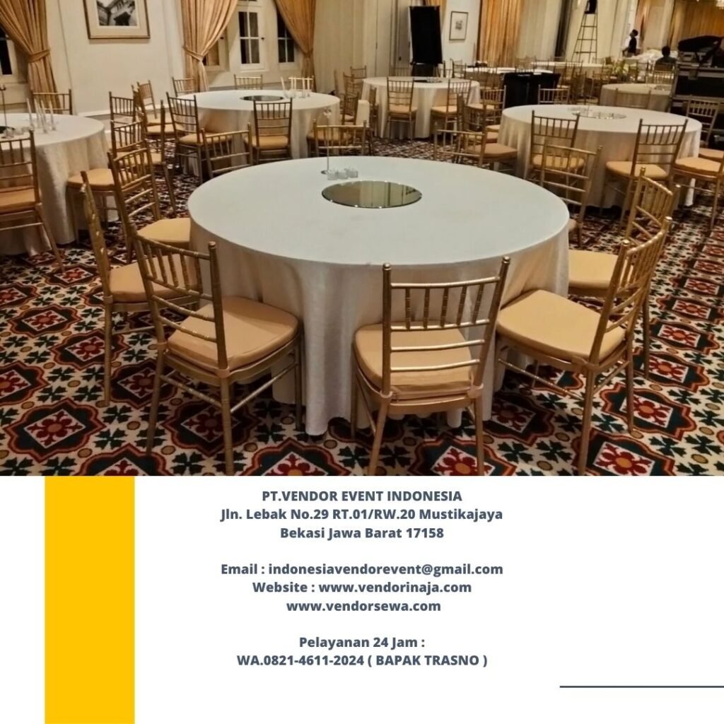 Rental Round Table Taplak Putih,Kursi Tiffany Gold Jakarta