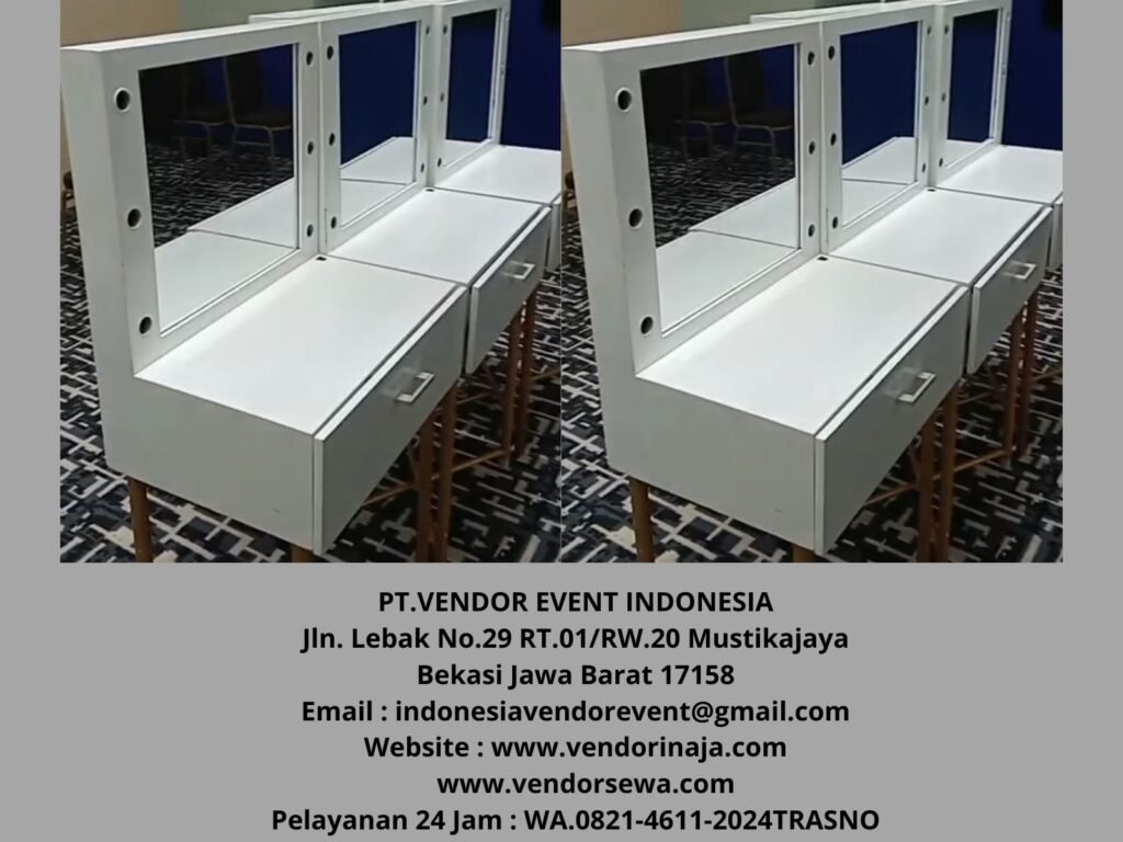 Rental Meja Kaca Rias Putih Type Portable Kotak Jakarta