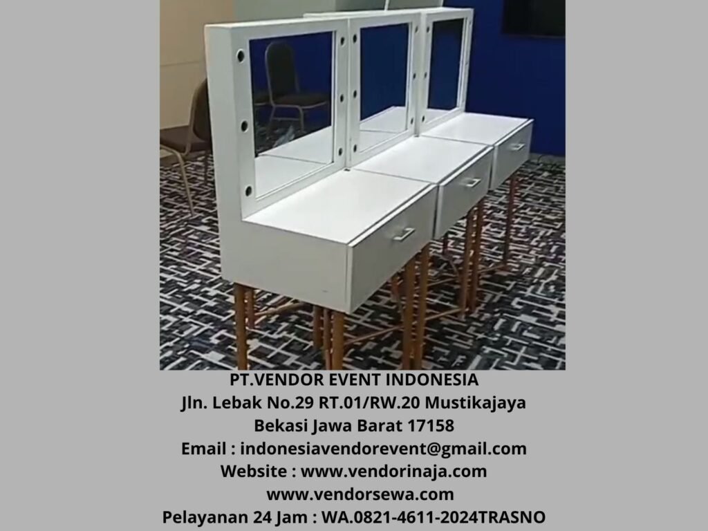Rental Meja Kaca Rias Putih Type Portable Kotak Jakarta