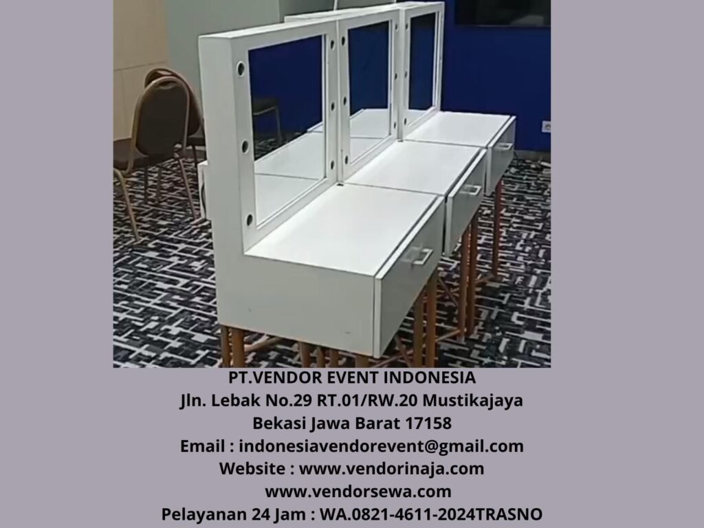 Rental Meja Kaca Rias Putih Type Portable Kotak Jakarta