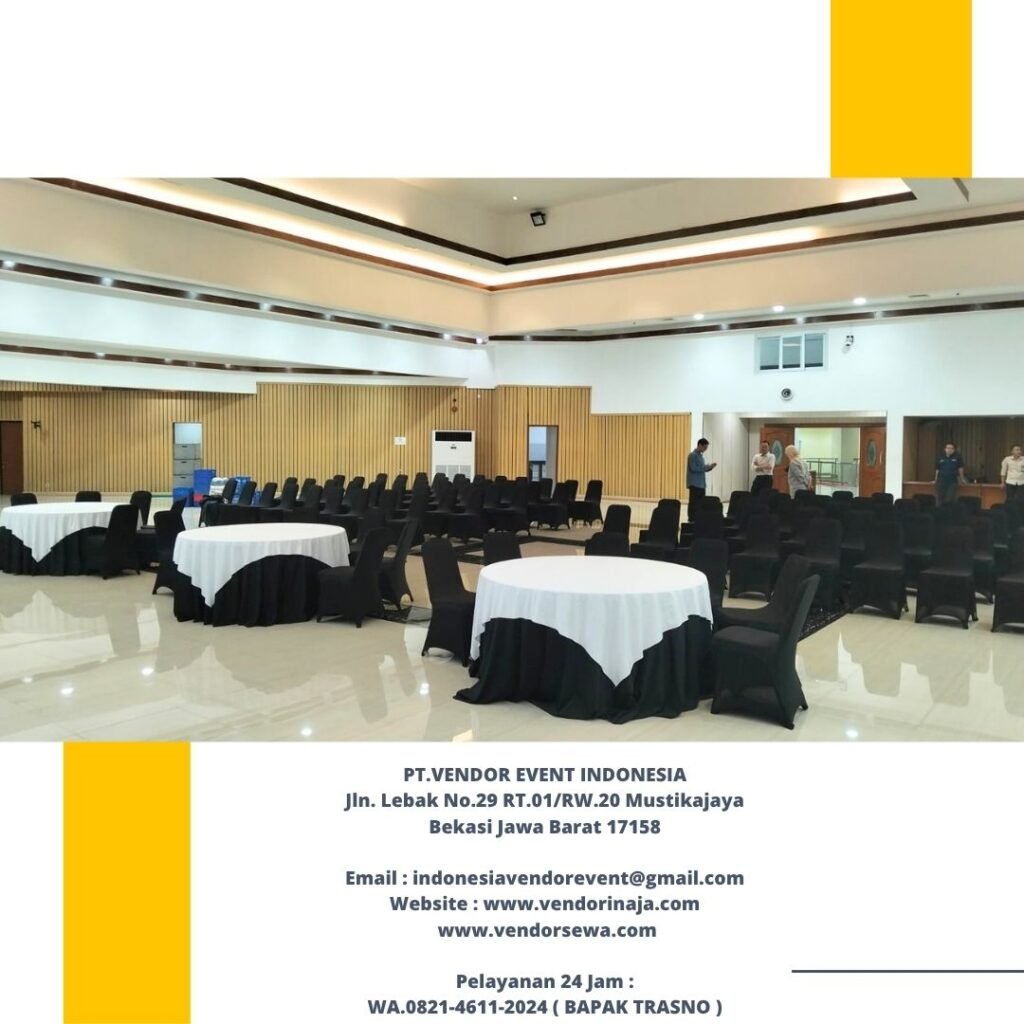 Rental round table Topping Putih Taplak hitam Jakarta