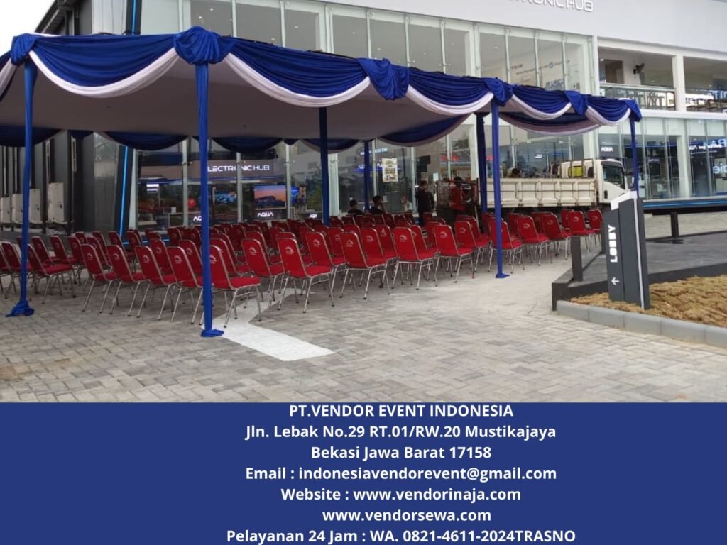 Sewa Tenda Plafon Rumbai Putih Biru PIK 2