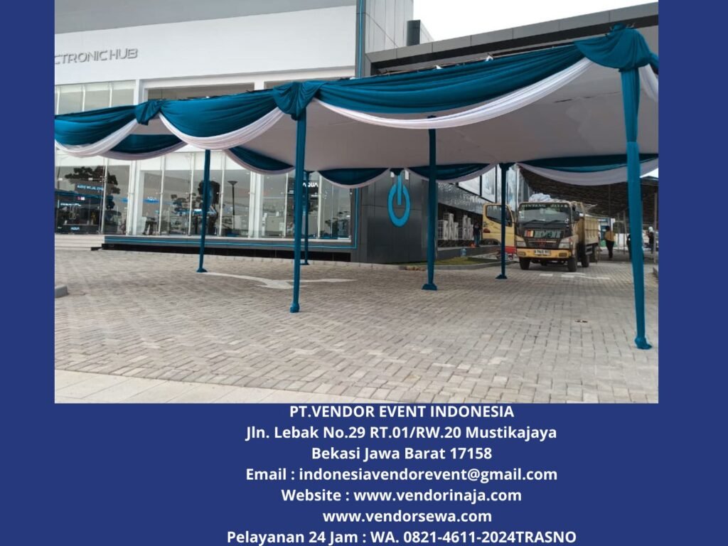 Sewa Tenda Plafon Rumbai Putih Biru PIK 2