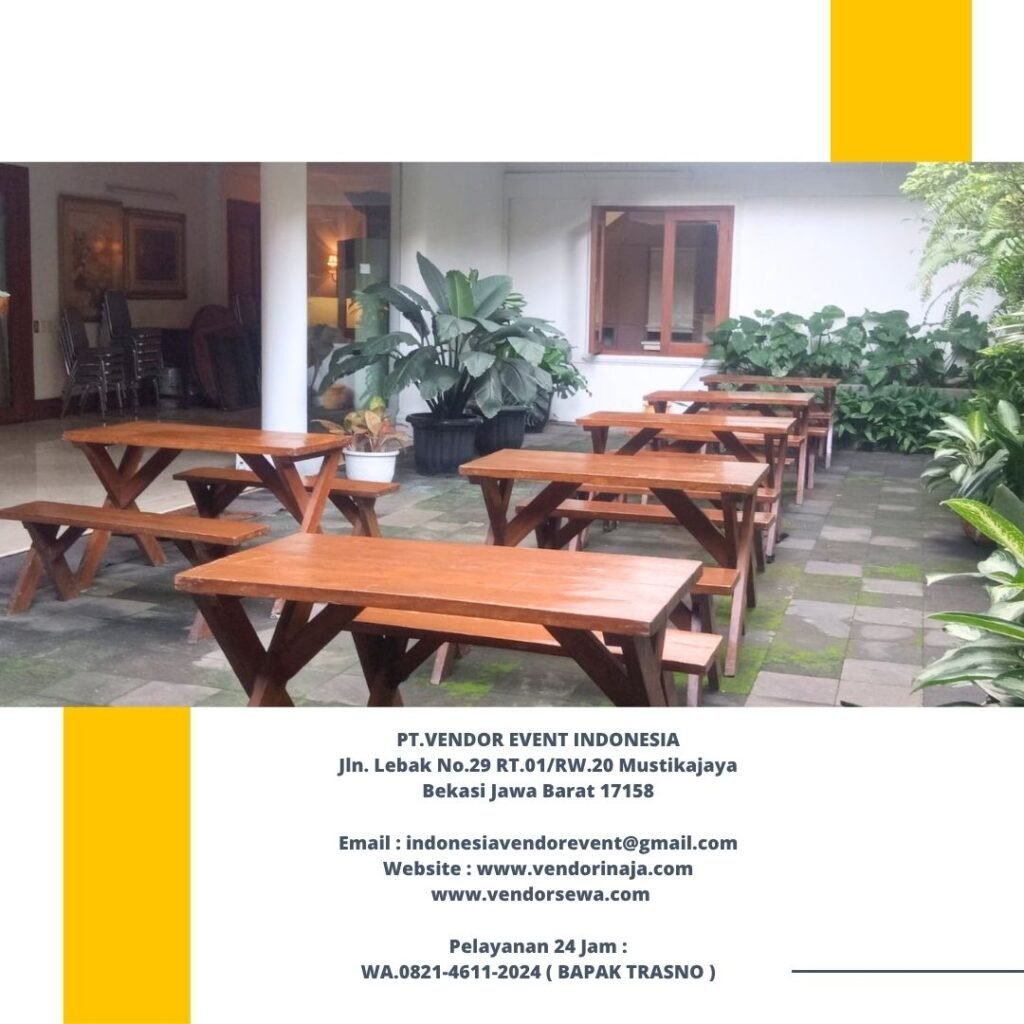 Penyedia Sewa Meja Bangku Taman Kayu Kaki Silang Jakarta