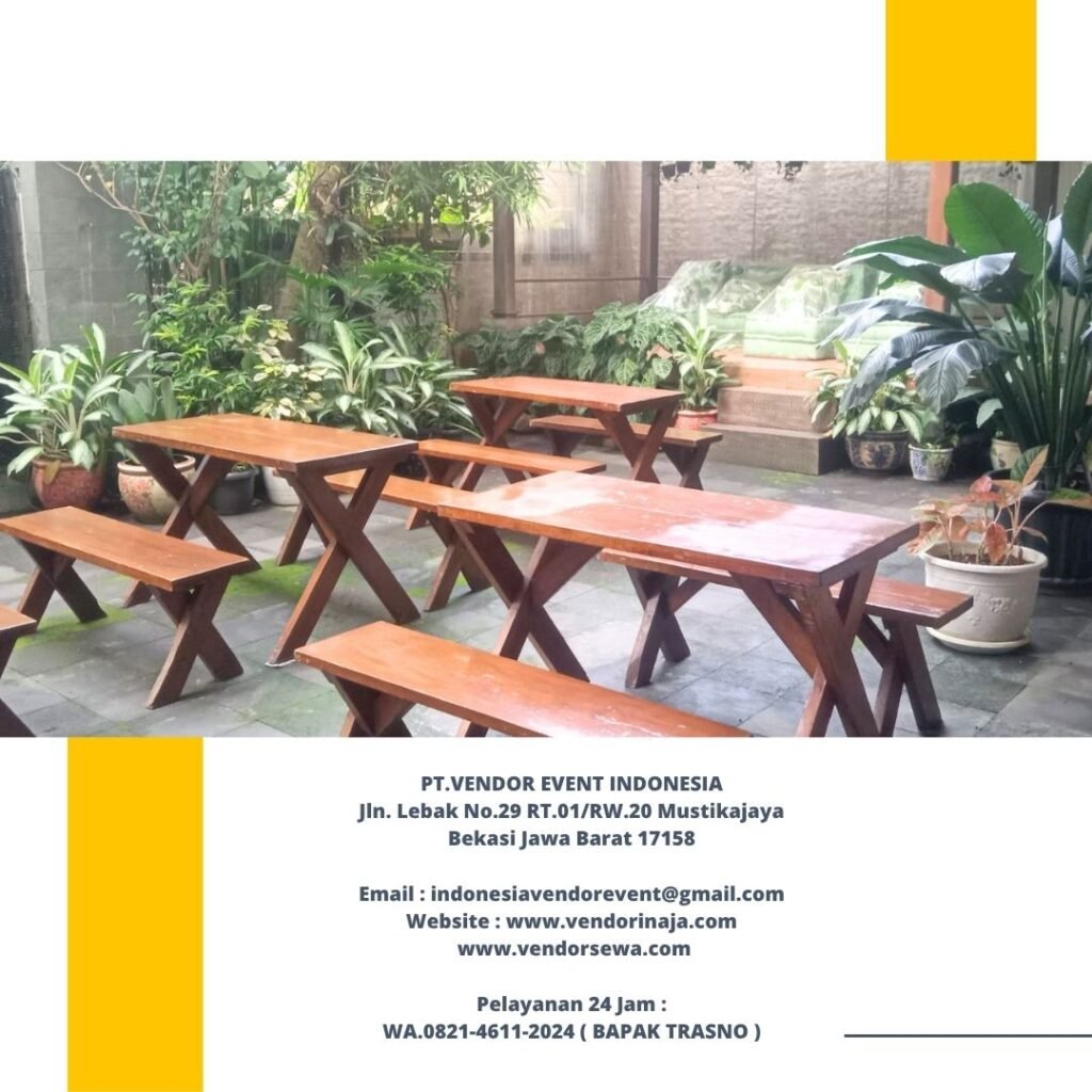 Penyedia Sewa Meja Bangku Taman Kayu Kaki Silang Jakarta