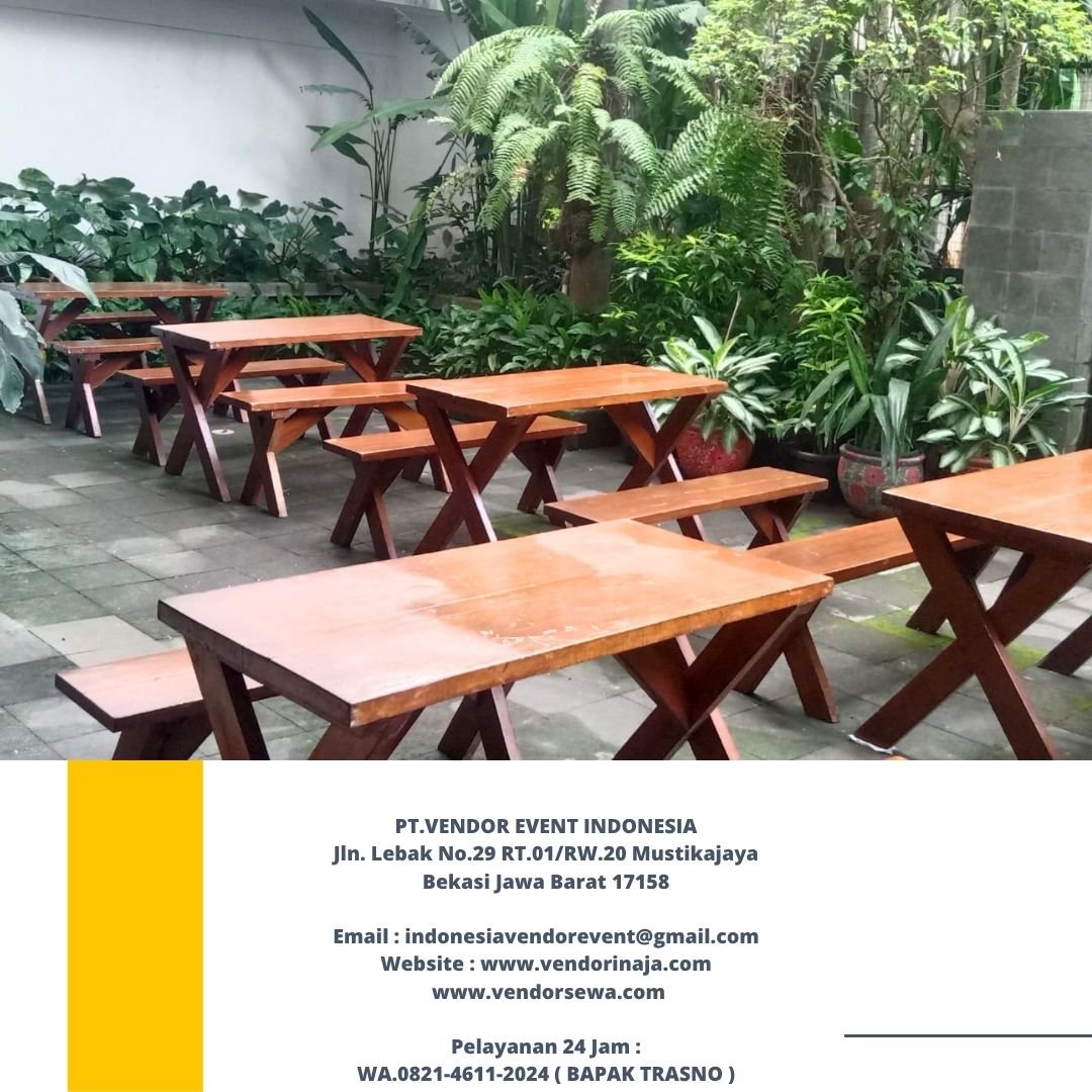 Penyedia Sewa Meja Bangku Taman Kayu Kaki Silang Jakarta