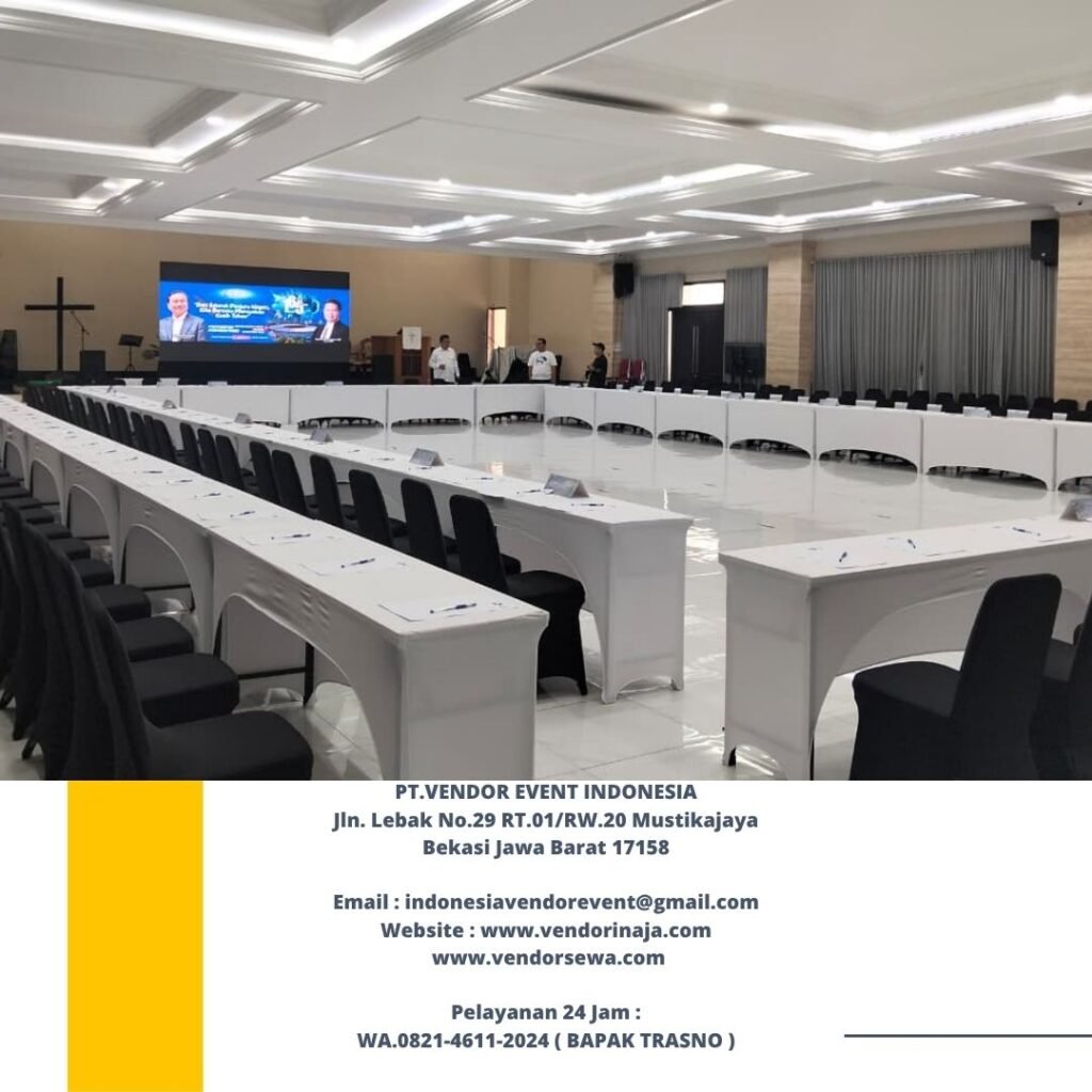 Sewa Meja IBM Dan Kursi Futura Cover Stretch Putih Di Jakarta Selatan