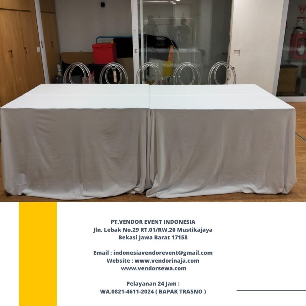 Sewa Meja Kotak Cover Tebar Putih Bogor
