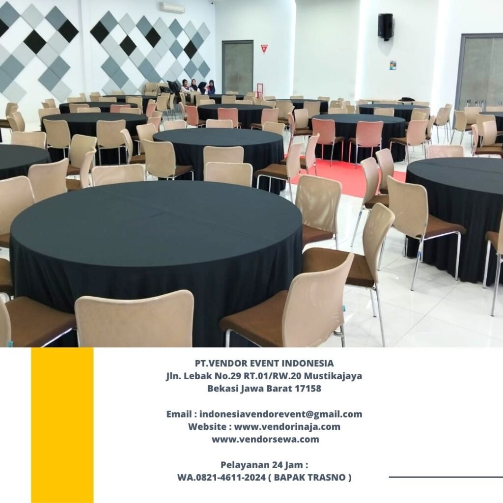 Sewa Round Table Taplak Hitam Tebar Event PT Dharma Polimetal Cikarang