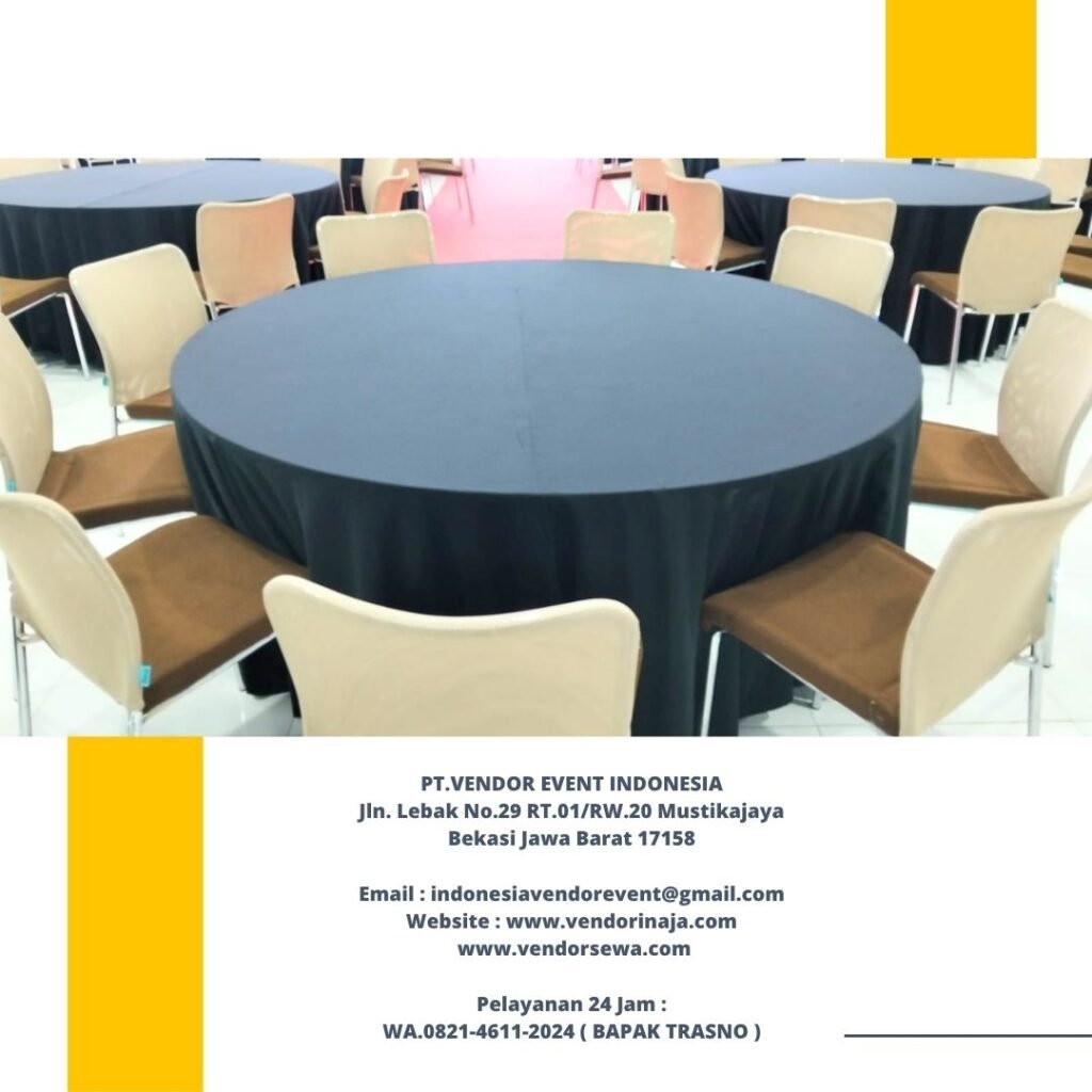 Sewa Round Table Taplak Hitam Tebar Event PT Dharma Polimetal Cikarang