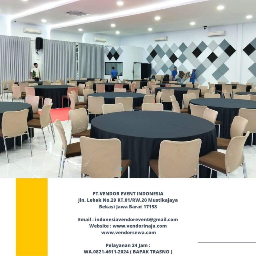 Sewa Round Table Taplak Hitam Tebar Event PT Dharma Polimetal Cikarang
