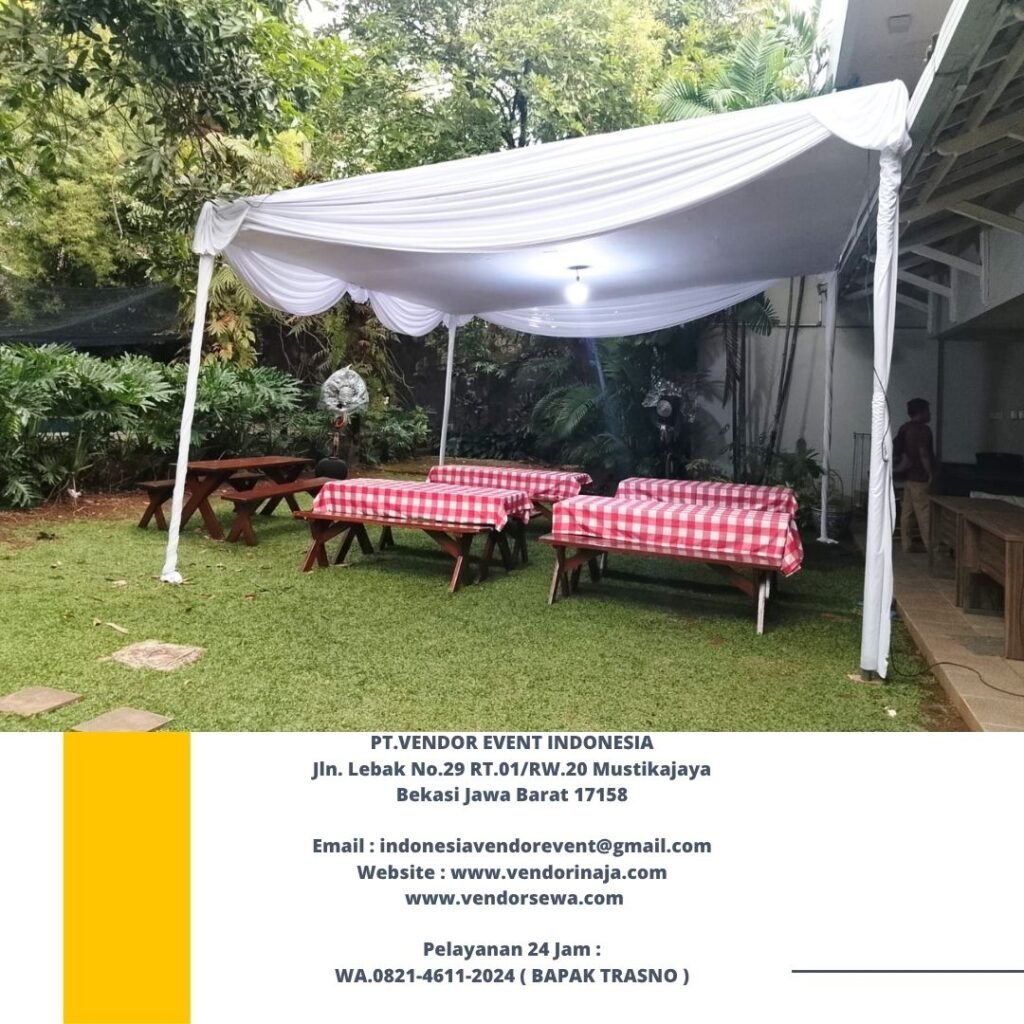 Sewa TENDA PLAFON PUTIH,MEJA TAMAN COVER MOTIF KOTAK Jaksel