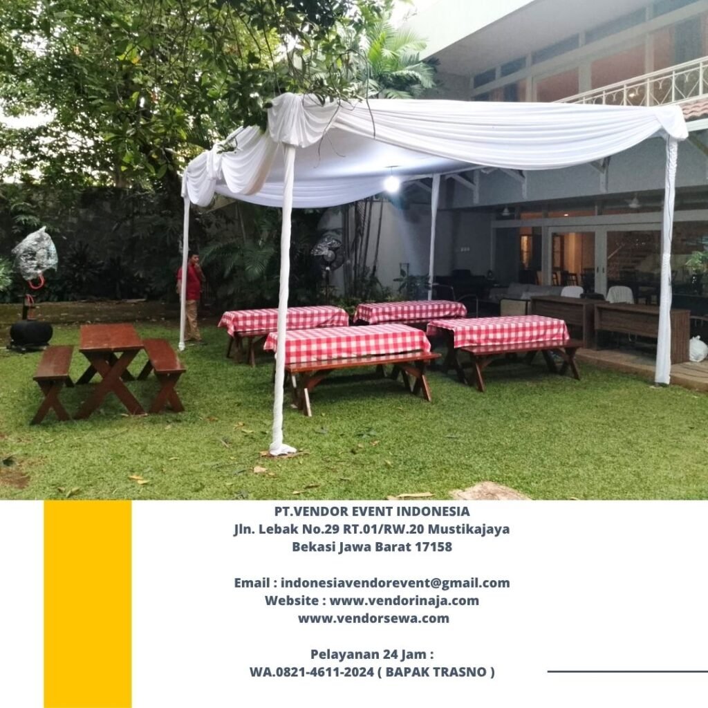 Sewa TENDA PLAFON PUTIH,MEJA TAMAN COVER MOTIF KOTAK Jaksel