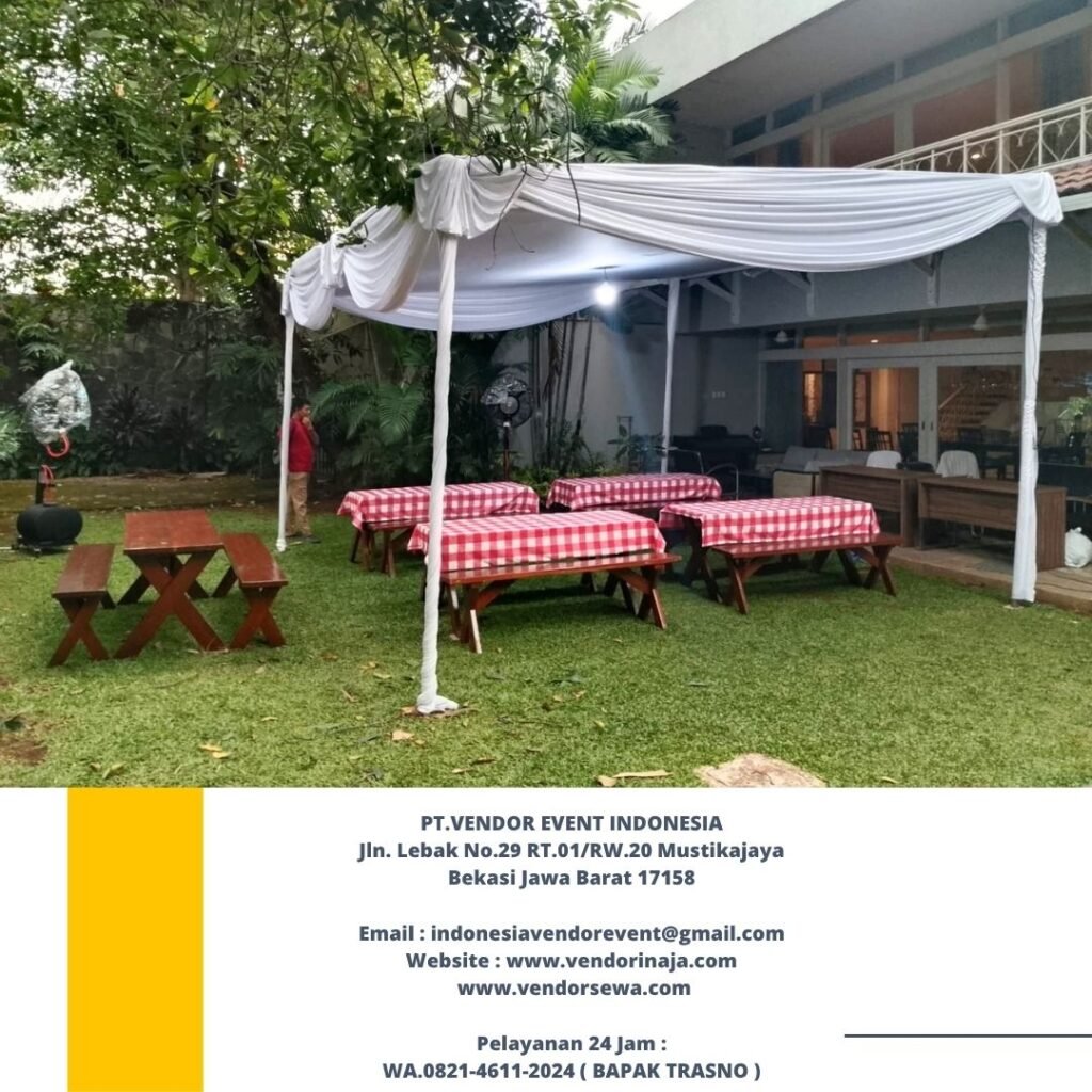 Sewa TENDA PLAFON PUTIH,MEJA TAMAN COVER MOTIF KOTAK Jaksel