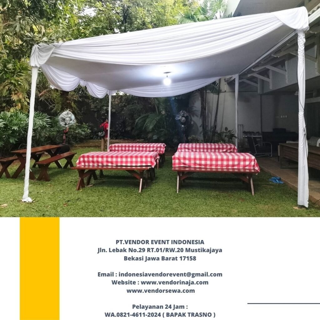 Sewa TENDA PLAFON PUTIH,MEJA TAMAN COVER MOTIF KOTAK Jaksel